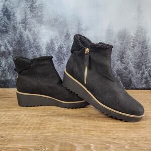 Bandolino Faux Fur Black Wedge Ankle Boots | Women's 11M